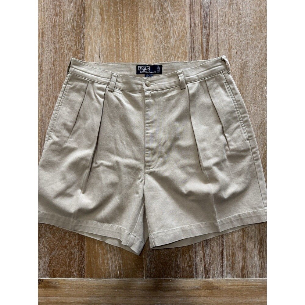 VTG 90s Polo Ralph Lauren Andrew Shorts Mens 35 Beige Pleated Chino NWOT